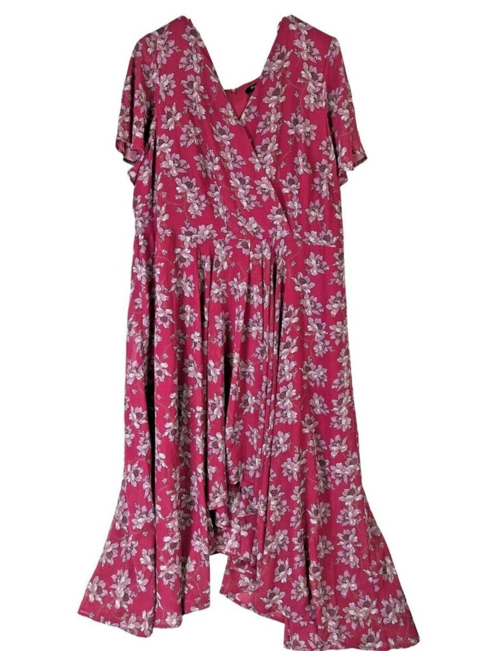 Sharagano Women Plus size 18W Floral Mock Wrap Dress Pink New Flowy Romantic
